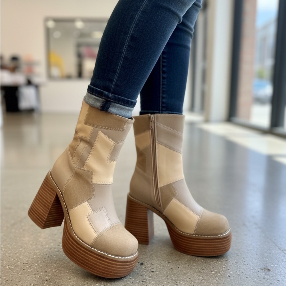Stylish Tan Platform Ankle Boots